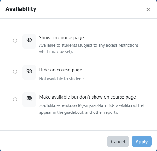 Bulk Actions Availability Dialog Window