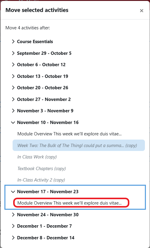 Bulk Actions Move Dialog Window