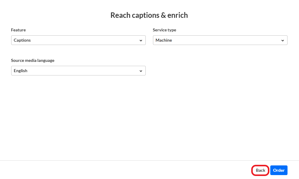 My Media Video Actions Menu Reach Captions and Enrich Back
