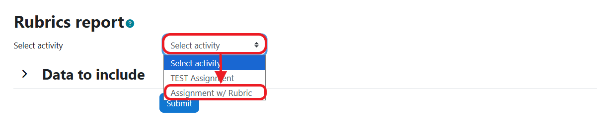 Grade Rubric Report Select Activity