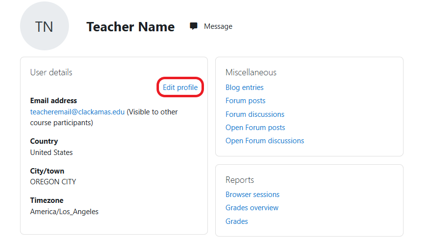 User Menu Profile Edit Profile Link